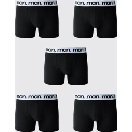 5-pack Zwarte Herenboxers Met Witte Tailleband | Black | Size Medium
