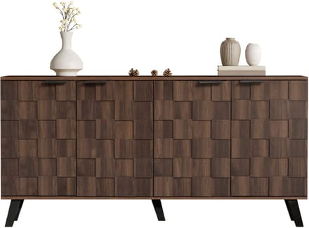 Dressoir - 160,5x35,5x78 cm - Modern Dressoir Met 4 Deuren - Verstelbare Legplanken - Spaanplaat - Donker Hout