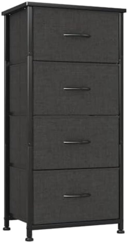 HEZIVO® Ladekast Zwart - Dressoir - Commode - Opbergkast Smal - 4 Stoffen Laden