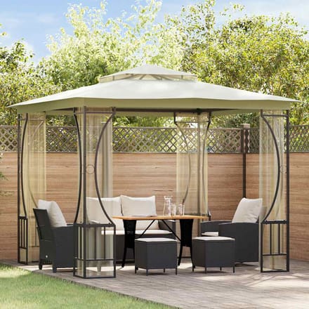 vidaXL - Prieel - met - netten - 300x300x265 - cm - crèmekleurig