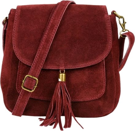 Bordeaux Suède Schoudertas Tassle - Suède - Italiaans Leder - Boho Schoudertassen - Bordeaux