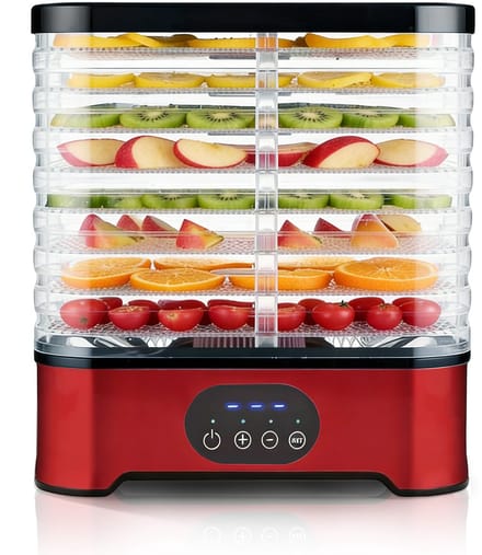Voedseldroger 200W – 8 BPA-vrije bakken, 72-uurs timer, instelbare temperatuur tot 21°C – voor vlees, fruit, kruiden & hondensnacks