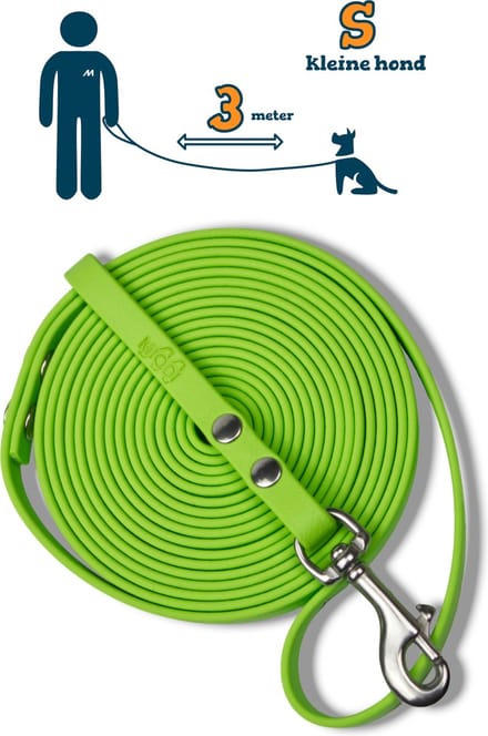 Miqdi hondenriem - BioThane – lichtgroen – 3 meter lang – 9mm breed – XS/S – kleine hond