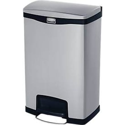 Rubbermaid - Slim Jim Step On container Front Step RVS 50 liter - Stainless steel - mat RVS, zwart - Prullenbak