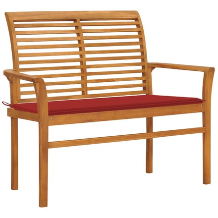 vidaXL - Tuinbank - met - rood - kussen - 112 - cm - massief - teakhout