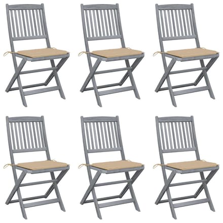 vidaXL - Inklapbare - stoelen - 6 - st - met - kussens - massief - acaciahout
