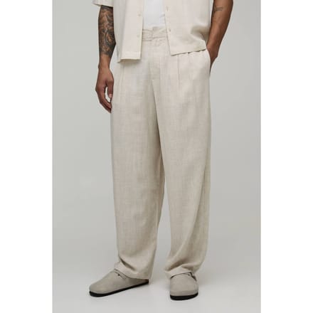 Balloon Fit Linen Blend Co-Ord Half & Half Trouser | Natural | Size Small