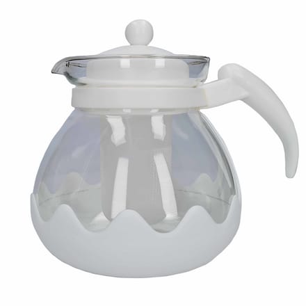 Theepot van glas met thee filter/infuser - 1,25 liter - wit - Theepotten/theekannen