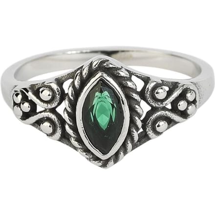 etNox Ring - Green Navette - voor Vrouwen - zilverkleurig