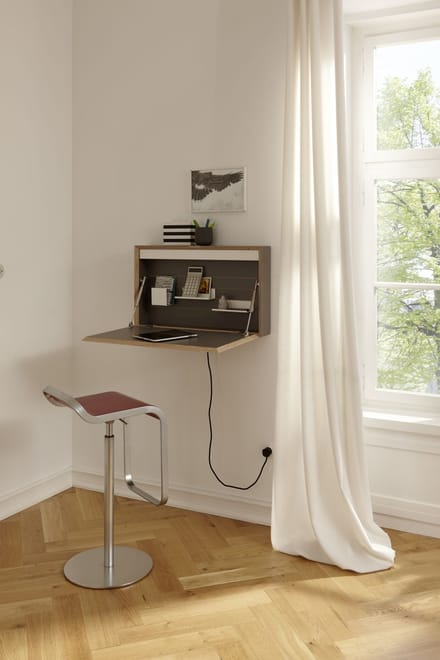 Müller Möbelwerkstätten - FLATBOX secretaire - CPL wit met berk - Techniekpakket 1: led + stopcontact