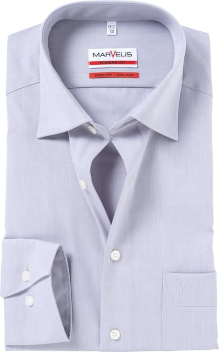 MARVELIS modern fit overhemd - grijs - Strijkvrij - Boordmaat: 41