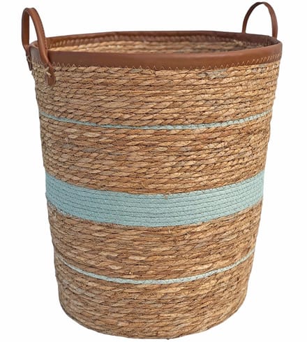 Lavandoux - Wasmand - Zeegras - Naturel en Blauw - S: Ø36 x H40 cm