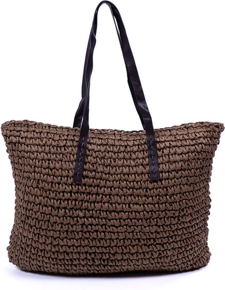 Monnq - strandtas met rits - rieten tas - strandtas riet - Maha Brown