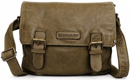 Hillburry - Leren Schooltas Gewassen Leer - groen - (bxhxd) ca. 29cm x 23cm x 6,5cm