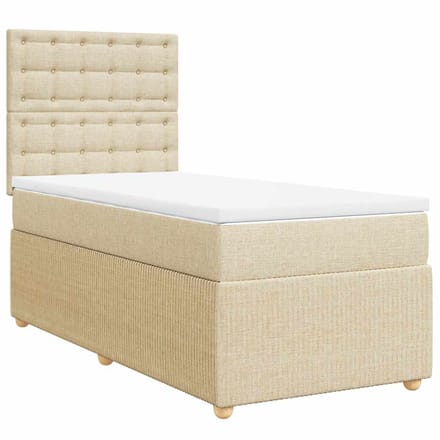 vidaXL - Boxspring - met - matras - stof - crèmekleurig - 90x190 - cm
