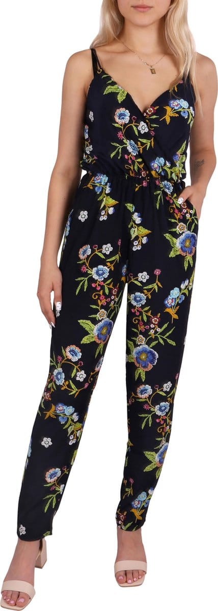 John Zack - Navy Bloemen Jumpsuit met Schouderbanden