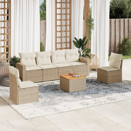 vidaXL - 7-delige - Loungeset - met - kussens - poly - rattan - beige