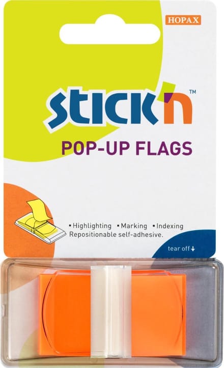 Stick'n Index Tabs - 45x25mm - Neon Oranje - Transparant - Rechthoekig - 50 Sticky Notes 1234