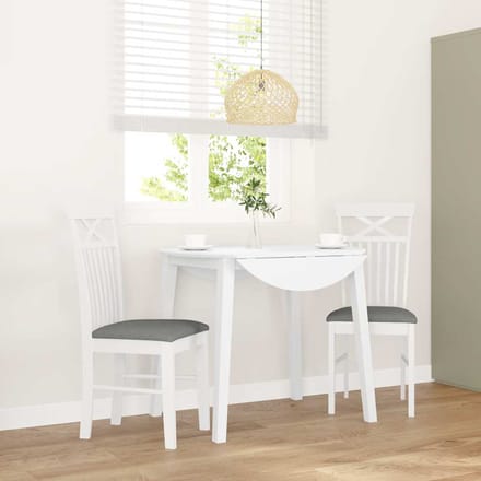 vidaXL Eetkamerstoelen met kussens 2 st massief hout rubber wit