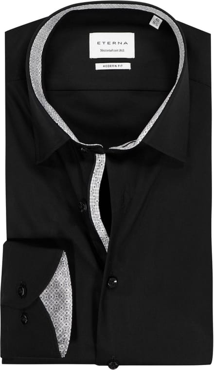 ETERNA modern fit overhemd - popeline - zwart