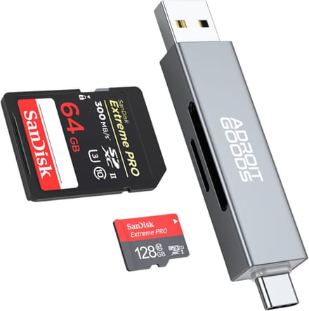 AdroitGoods USB/USB-C SD/TF kaartlezer – 2-in-1 – SD/TF – USB 2.0 – Compacte en Snelle 2-in-1 Card Reader - Grijs