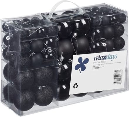 Relaxdays Kerstballen - 100x st - zwart - D3, D4, D6 cm - kunststof