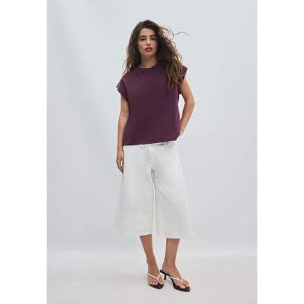 Stradivarius B06 Basic T-shirt met verlaagde schouderinzet  Donkerpurper S