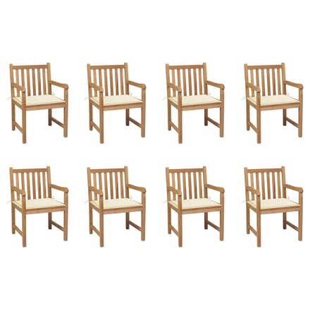 vidaXL - Tuinstoelen - 8 - st - met - crèmekleurige - kussens - massief - teakhout