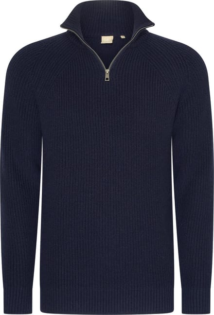 Mario Russo Rib Skipper - Heren Trui - Half Zip - Navy - XL
