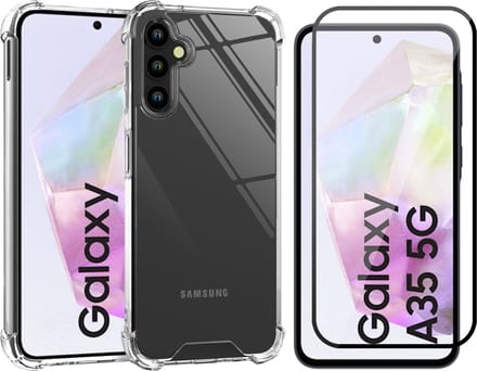Hoesje geschikt voor Samsung Galaxy A35 - Screenprotector Volledig Dekkend Glas - Shockproof Transparant