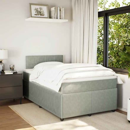 vidaXL - Boxspring - met - matras - fluweel - lichtgrijs - 120x190 - cm