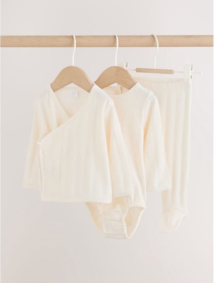 Next - Meisjes - 3-delige babyset van rompertje, legging en vest - Crème