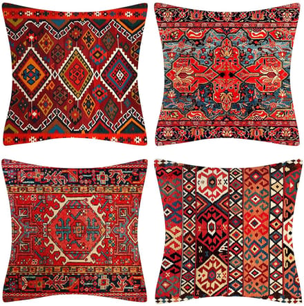 Decoratieve Kussenhoezen - Set van 4 - Rood - Linnen - 45x45 cm