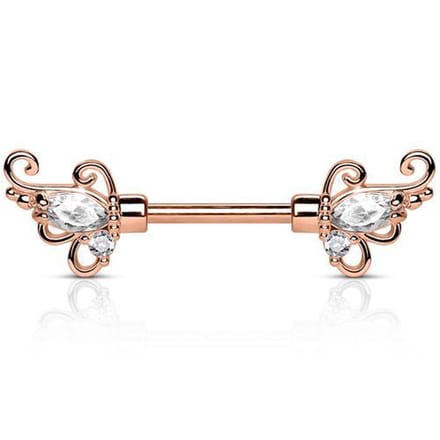 Tepelpiercing sier met steen 1.6x12 - rose - LMPiercings