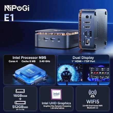 Mini PC met Alder Lake, 16GB RAM, 512GB SSD, Dual Display en 4K @ 60Hz