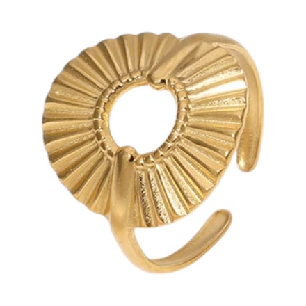 Rvs sieraden- Brede one size ring met cirkel en lijnenspel-goudkleur
