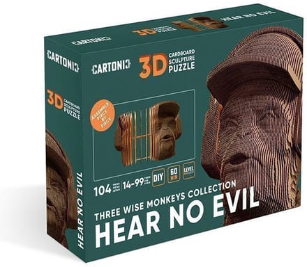 CARTONIC- THREE WISE MONKEYS: HEAR NO EVIL - 3d puzzel- DIY- puzzel- ecologisch- cadeau-kado- kinderen en volwassenen- 3D
