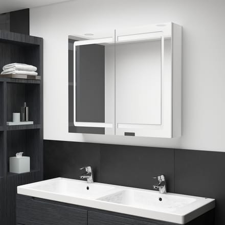 vidaXL - Badkamerkast - met - spiegel - en - LED - 80x12x68 - cm - glanzend - wit