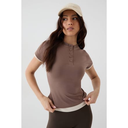 Dames DSGN Studio Contrast Knoop Detail Korte Mouw Top | Mocha | Maat: 2XL