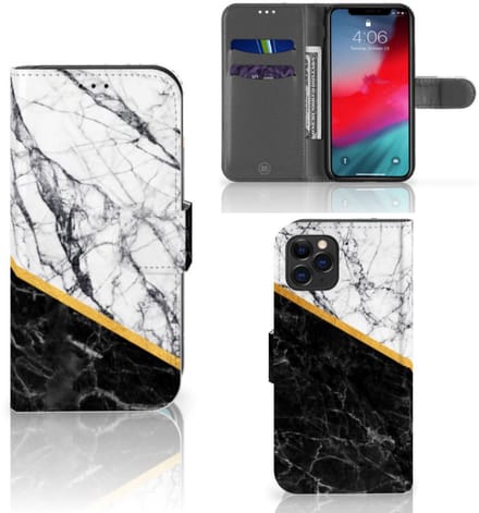 Apple iPhone 11 Pro Bookcase Marmer Wit Zwart - Origineel Cadeau Man