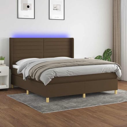 vidaXL - Boxspring - met - matras - en - LED - stof - donkerbruin - 180x200 - cm