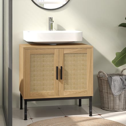 MODFU Wastafelonderkast - Rattanlook - Boho - Badkamer - Hout - Eiken - 60 X 39 X 60 Cm