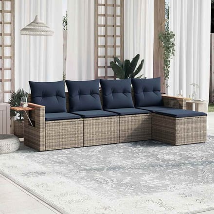 vidaXL - 5-delige - Loungeset - met - kussens - poly - rattan - grijs