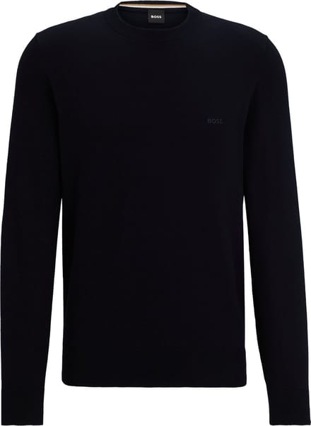 BOSS Pacas regular fit trui katoen - heren trui middeldik O-hals - donkerblauw