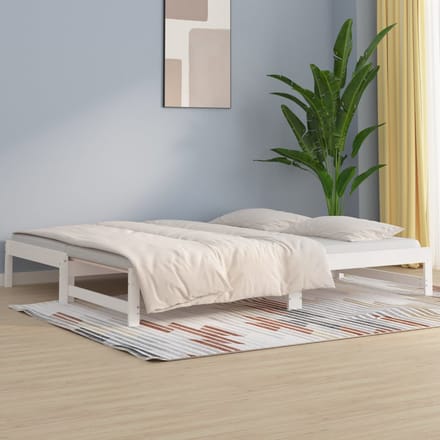 vidaXL - Slaapbank - uitschuifbaar - 2x(80x200) - cm - massief - grenenhout - wit