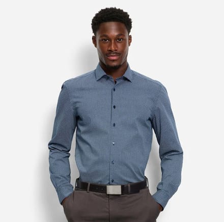 OLYMP Level Five garment washed Overhemd, Body Fit, Kent, Marineblauw