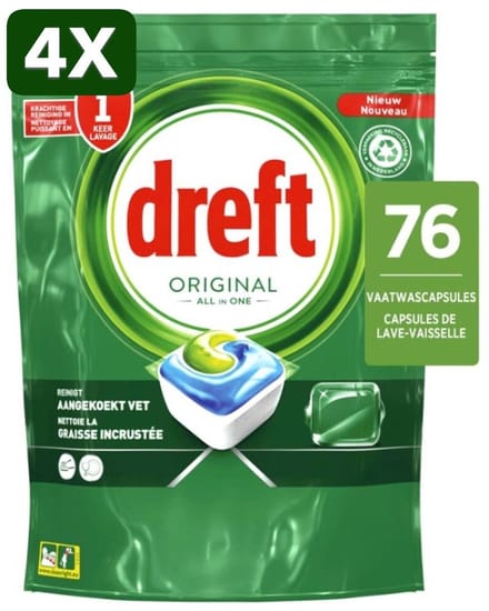 4 x Dreft Original - All In One - Vaatwascapsules - 76 Afwasbeurten