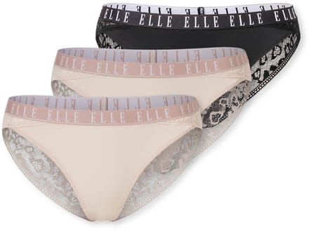 Elle 3-Pack Kanten brazilian slips dames - Lace - Combi / M - Zwart