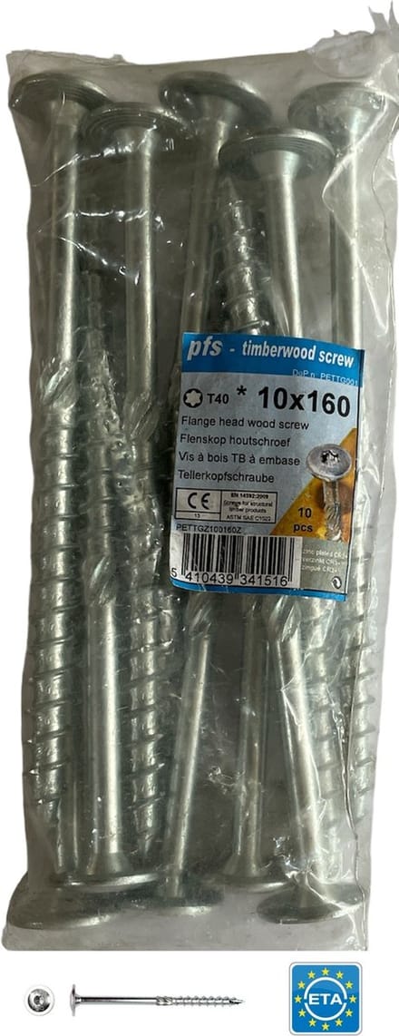 PFS+ schroeven - houtschroef tellerkopschroef 10x160mm Tx40 - 10 stuks