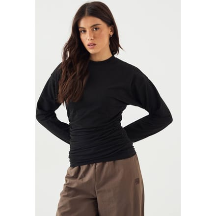 Dames DSGN Studio Top met Gerimpelde Zijkant en Lange Mouwen | Black | Maat: Medium
